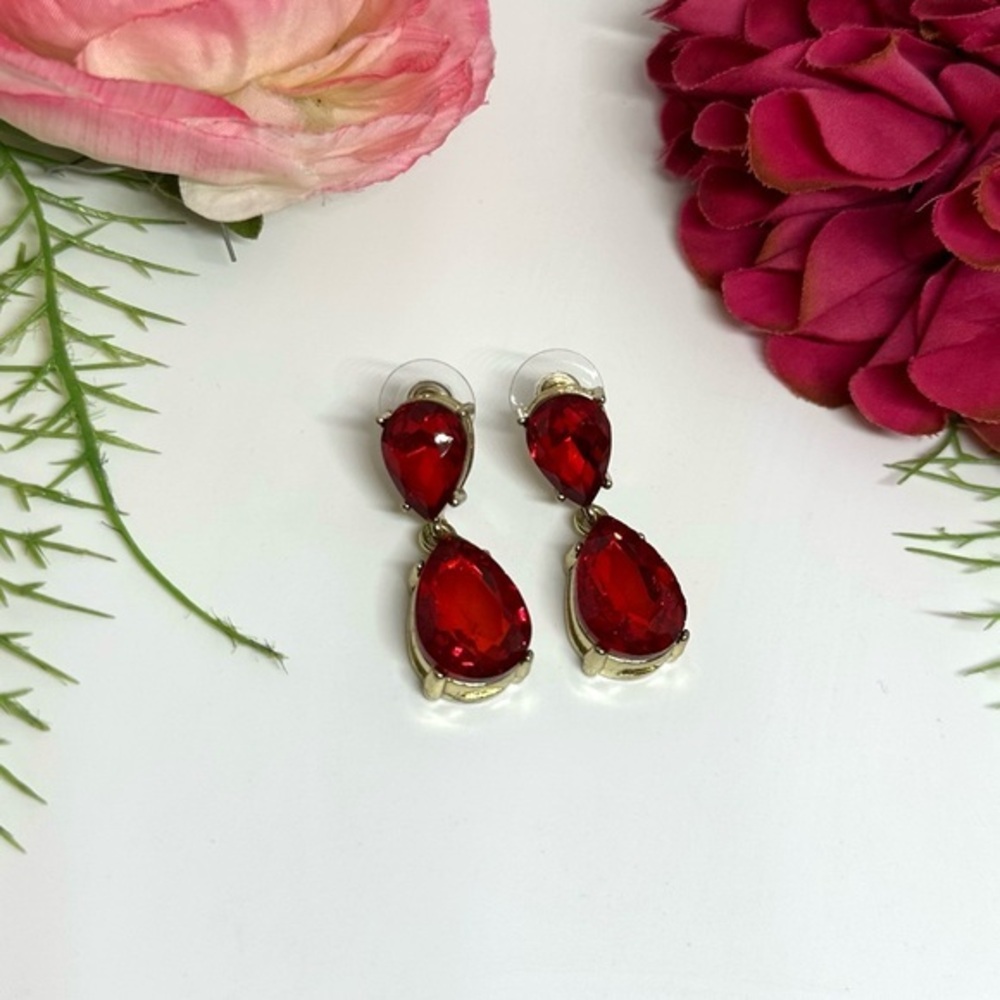 NEW⚜️Ruby Red Crystal Drop Earrings
